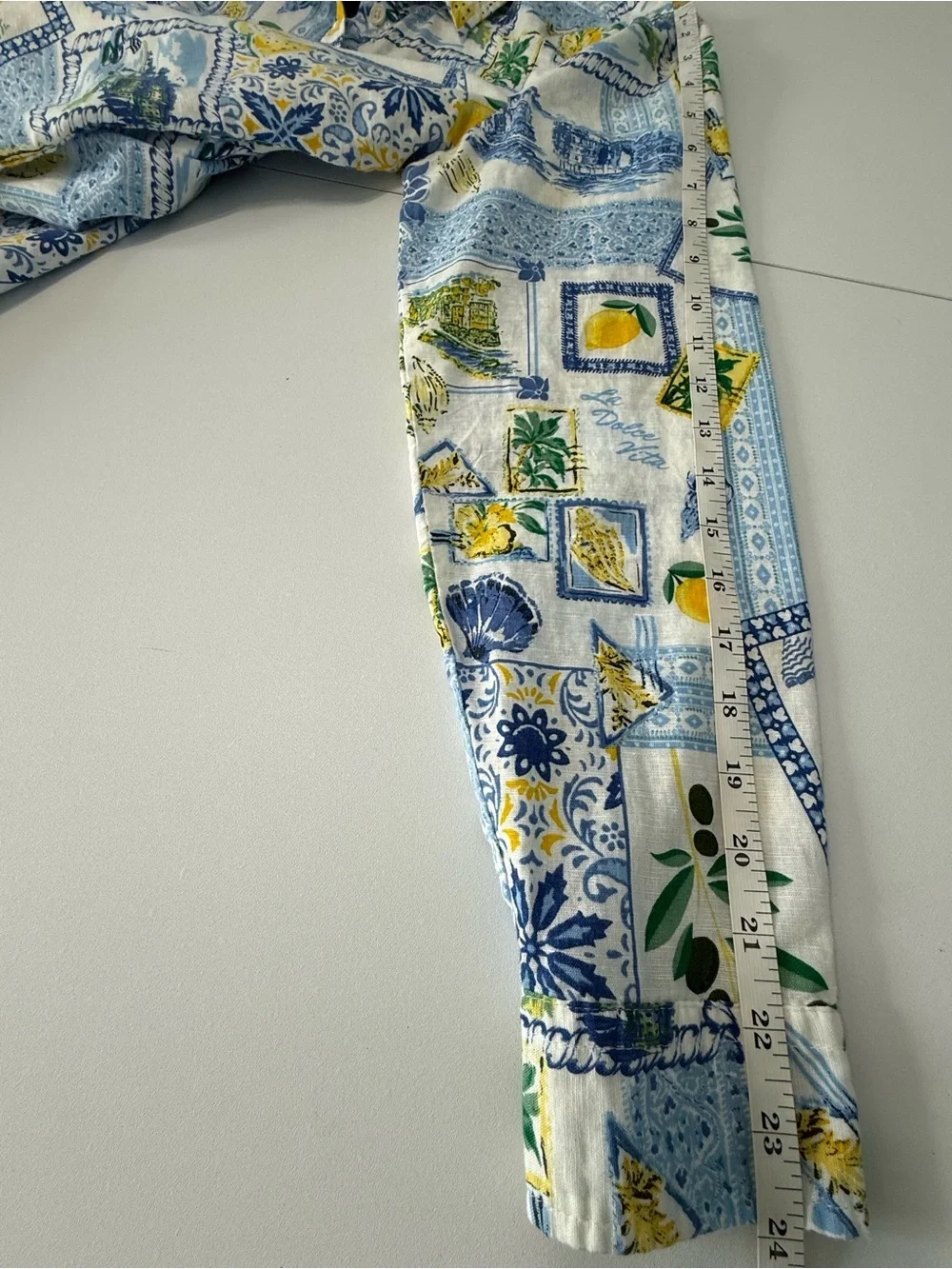 J.Crew Linen Blend Blue Tile Lemon Dolce Vita Amalfi Print Shirt Women M